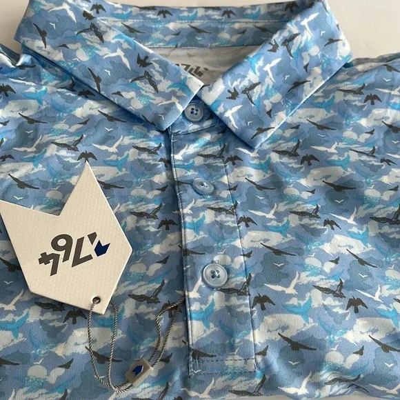 1764 Golf Polo birds clouds All Over Print Performance Mens XL - Picture 8 of 12